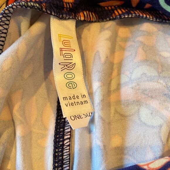 1261 LuLaRoe Leggings Size OS Purple Orange Cream Floral Print New - Picture 3 of 4